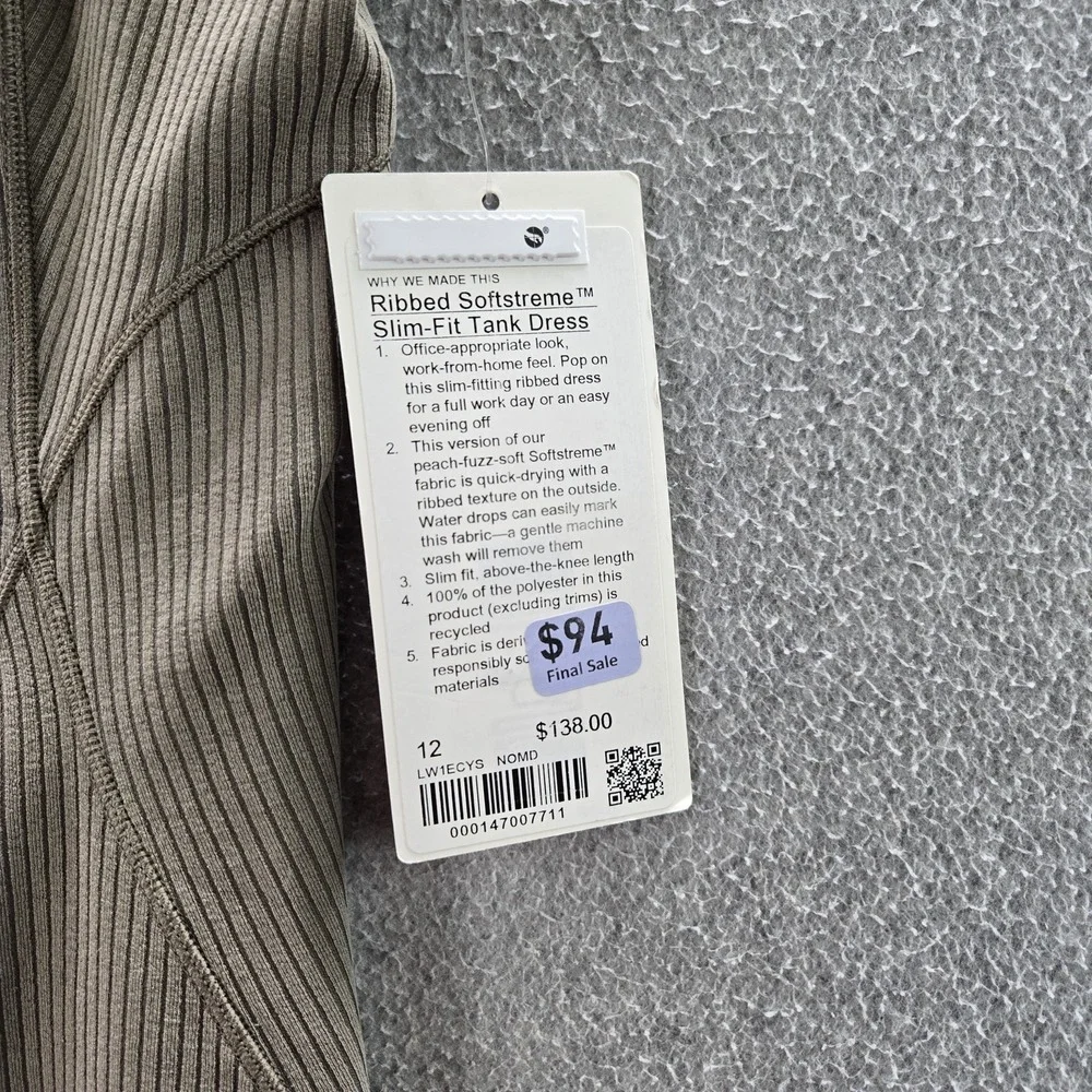 Lululemon Women Dress‎ 12 Nomad Tank Dress Sheath Ribbed Softstreme Slim Fit